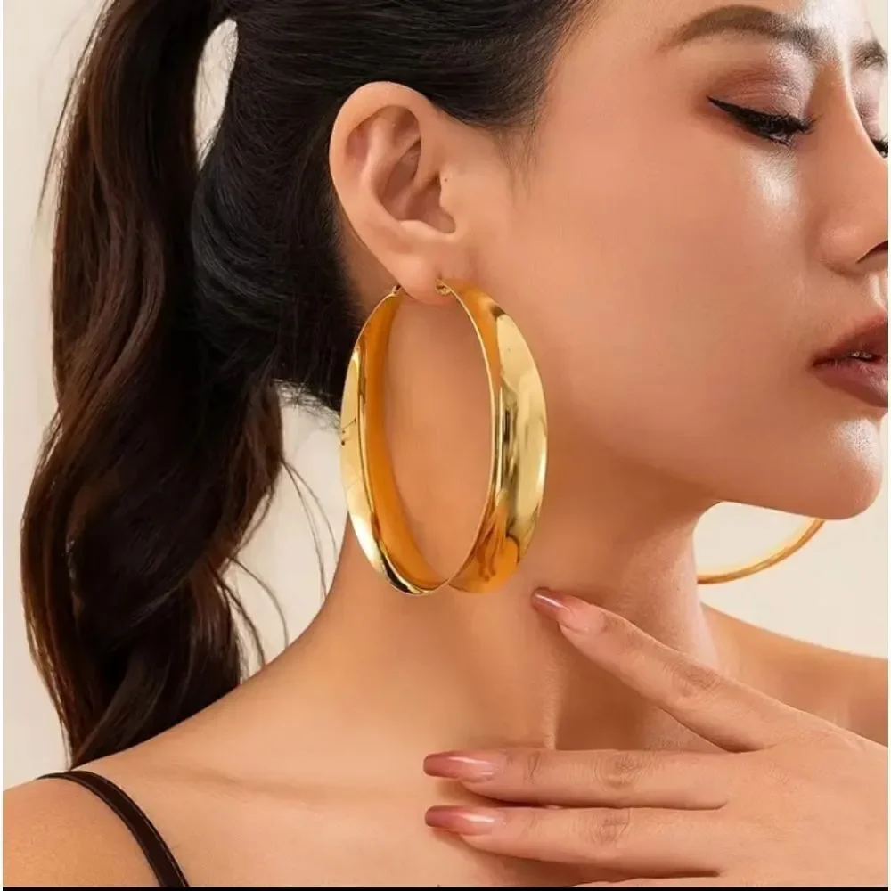 Exaggerated Gold Hoop Earrings